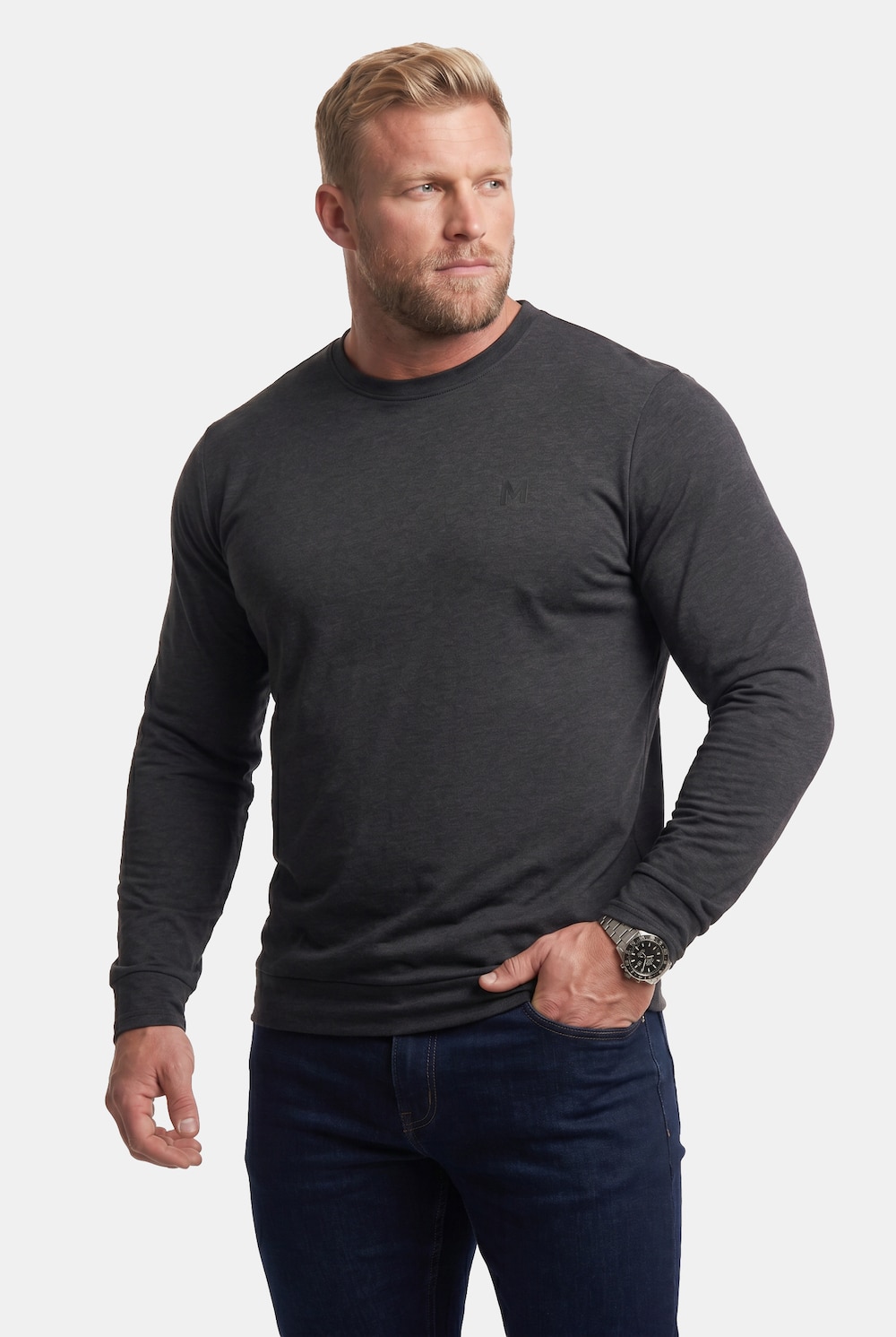 Langarmshirt, Bauchfit, Spezialschnitt, Basic, Rundhals, bis 10 XL