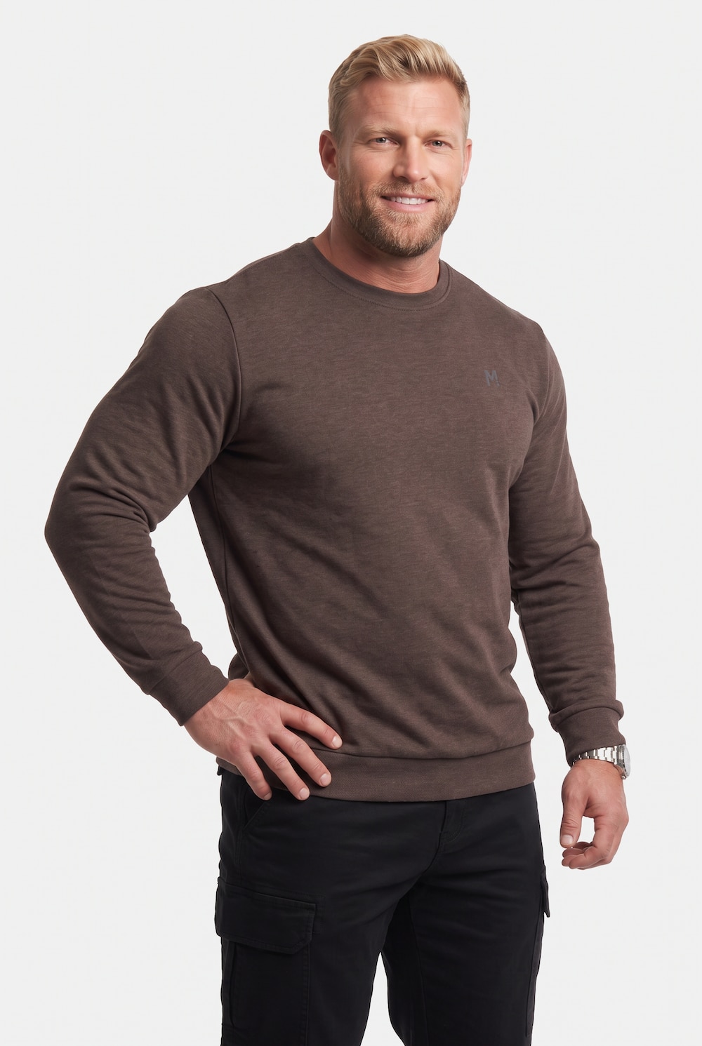 langærmet T-shirt, mavevenlig pasform, specialsnit, Basic, rund hals, op til 8XL