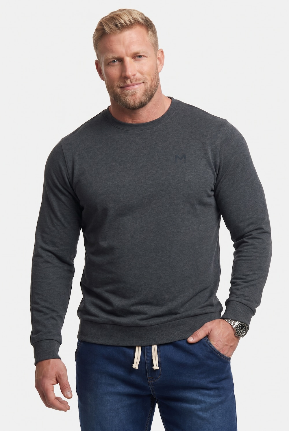 langærmet T-shirt, mavevenlig pasform, specialsnit, Basic, rund hals, op til 8XL