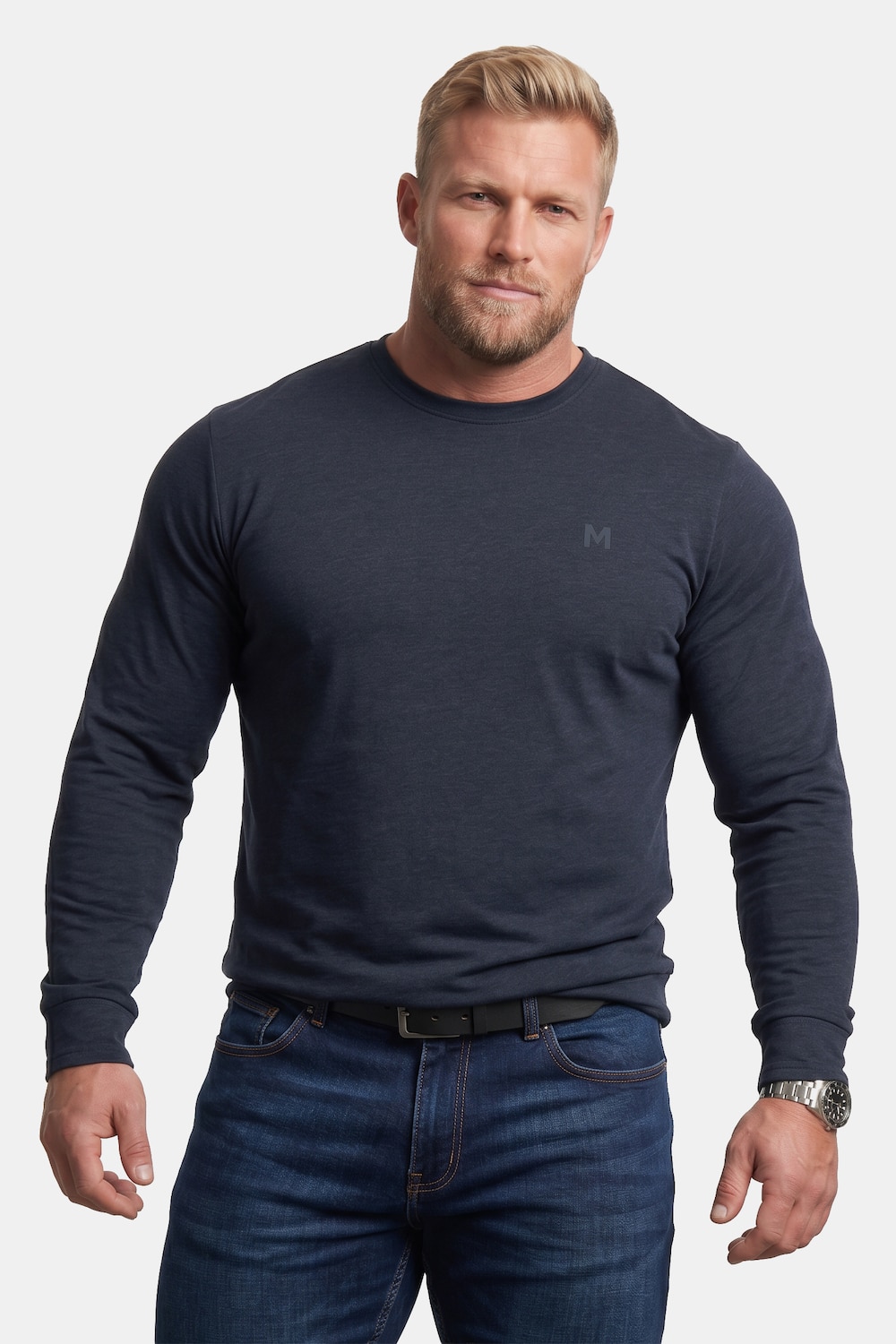 Langarmshirt, Bauchfit, Spezialschnitt, Basic, Rundhals, bis 10 XL