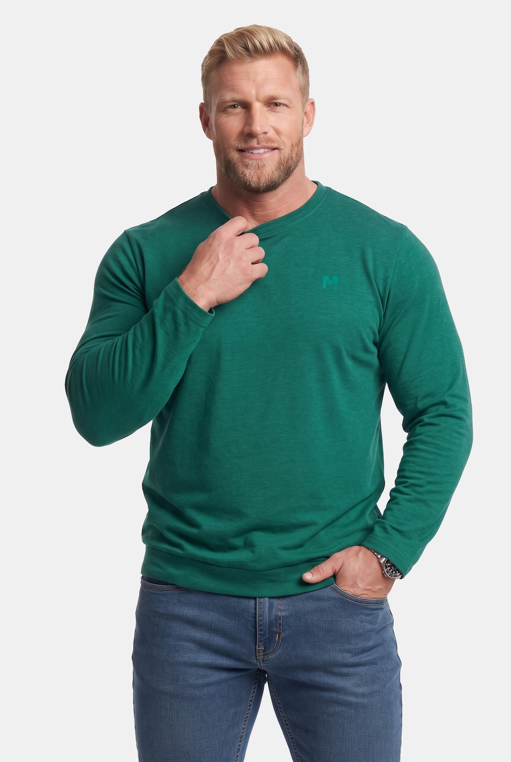 Langarmshirt, Bauchfit, Spezialschnitt, Basic, Rundhals, bis 10 XL