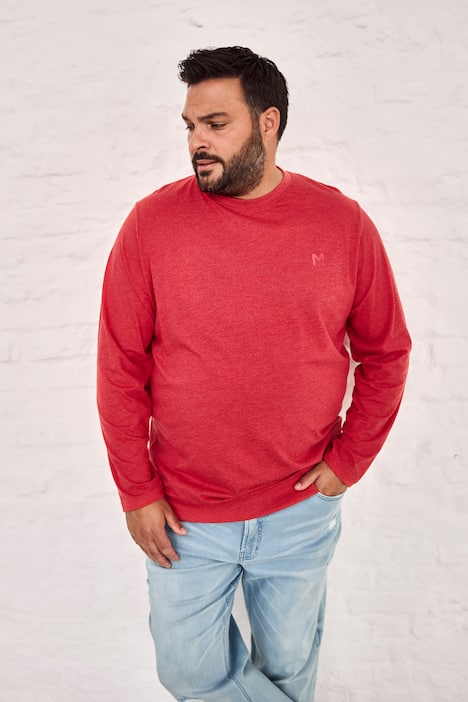 T-shirt Mens+ coupe spéciale, manches longues et col rond, ventre confort, collection Basic - jusqu'au 8 XL