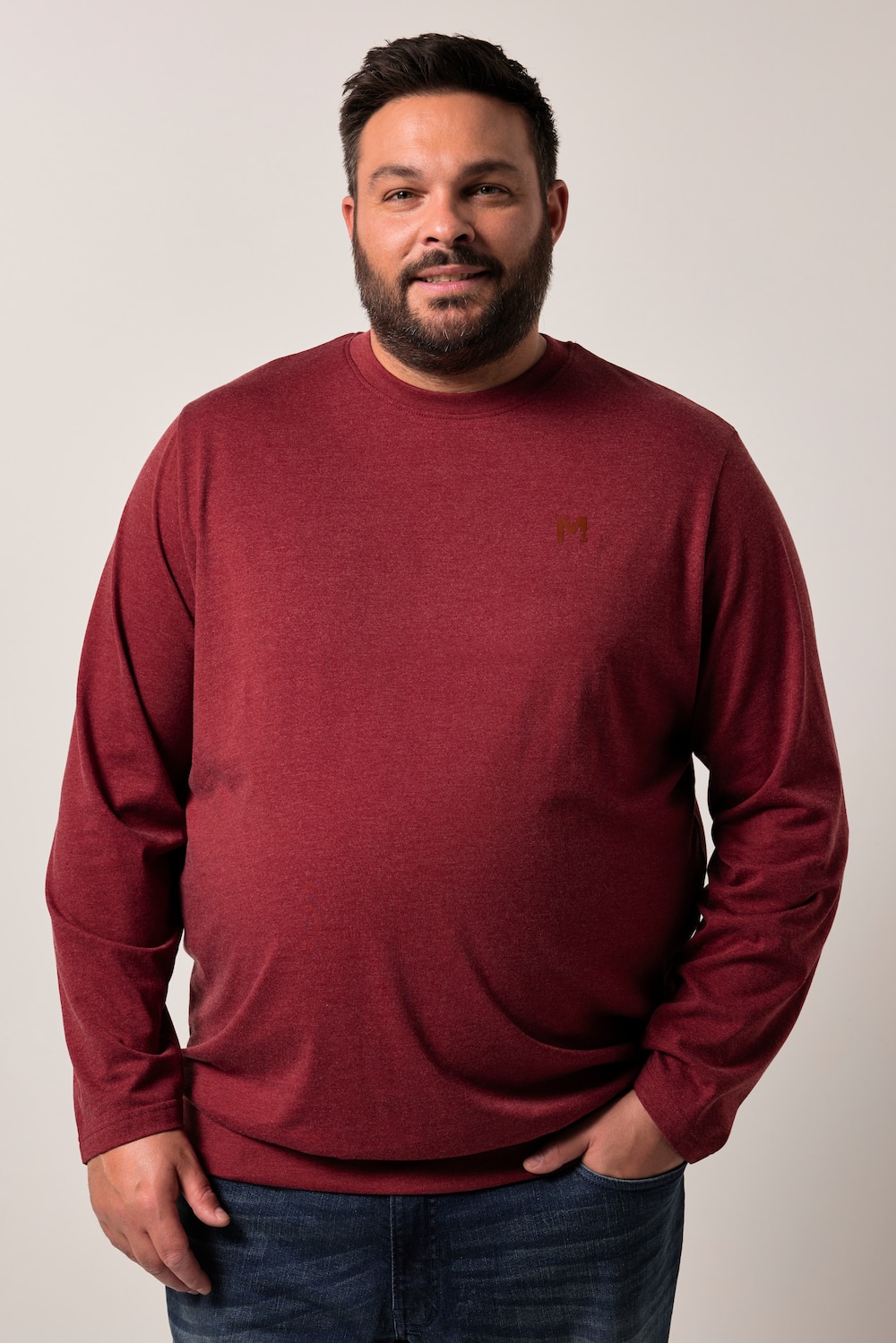 Men+ shirt met lange mouwen, Buik-Fit, speciaal model, basic, ronde hals, tot 8XL