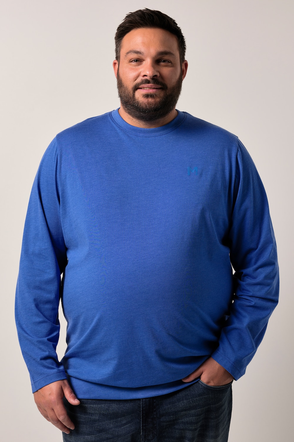 Men+ langærmet T-shirt, mavevenlig pasform, specialsnit, Basic, rund hals, op til 8XL