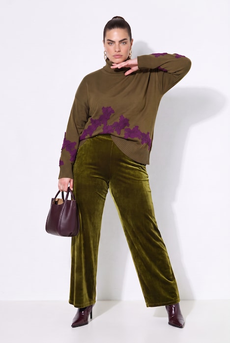 Fluwelen broek, wijde pijpen, elastische tailleband