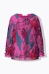 Bluse, mesh med heldekkende trykk, vide lange ermer