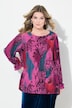 Bluse, mesh med heldekkende trykk, vide lange ermer