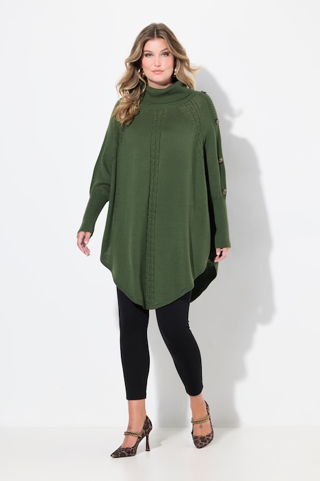 Pullover, poncho-stijl, kabelsteek, ritszoom