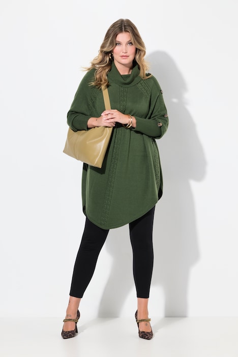 Pullover, Poncho-Style, Zopfmuster, Zipfelsaum