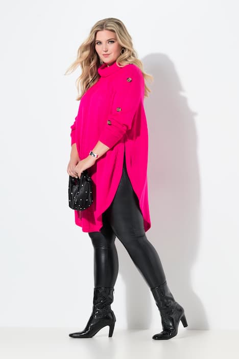 Pullover, Poncho-Style, Zopfmuster, Zipfelsaum