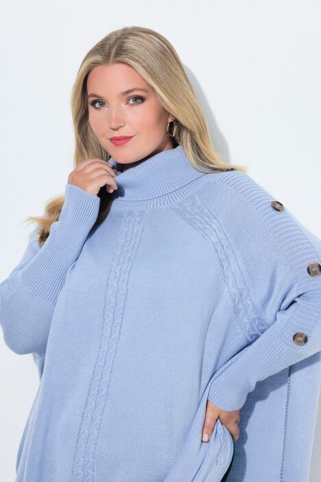Pull oversize esprit poncho, base en pointe et maille avec motif torsadé