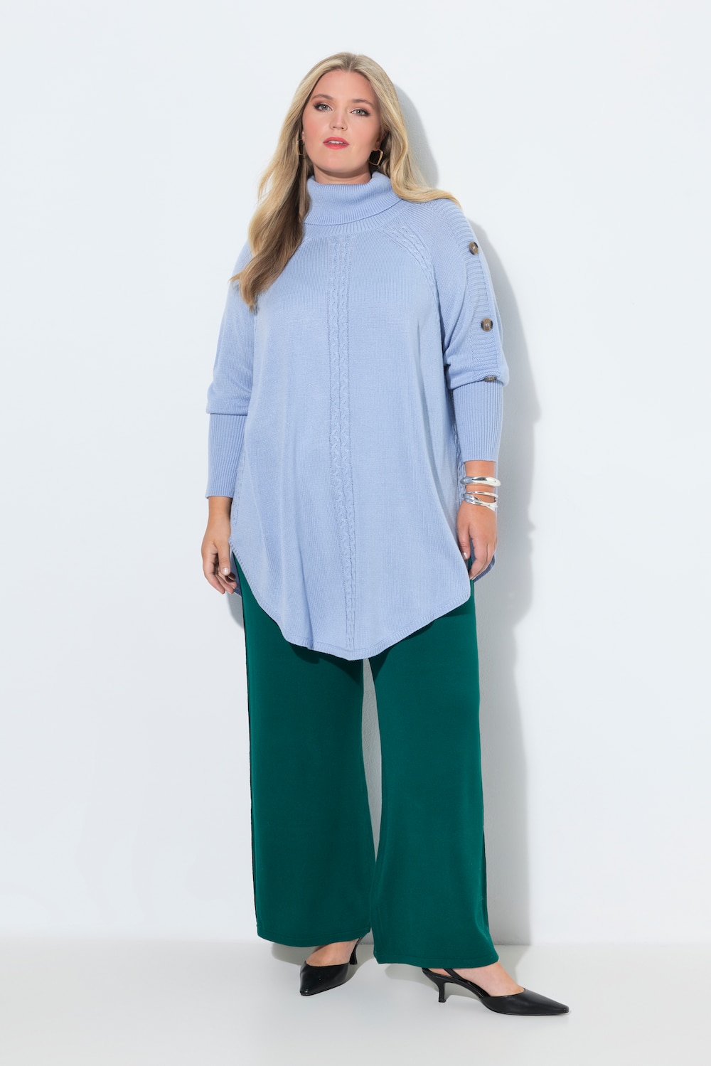 Genser, poncho-stil, flettemønster, spisskant