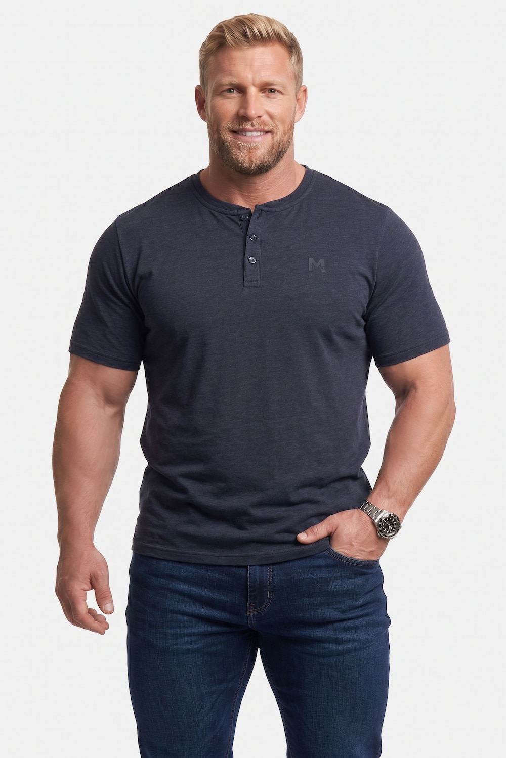 Henley, Basic, Halbarm, Rundhals, bis 8 XL