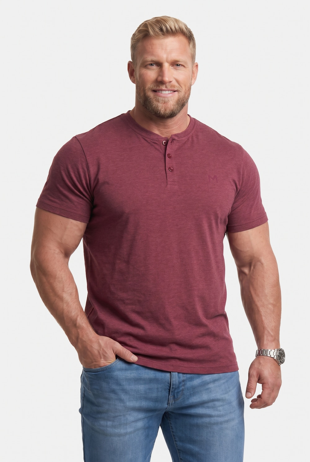 Henley, basic, korte mouwen, ronde hals, tot 8XL