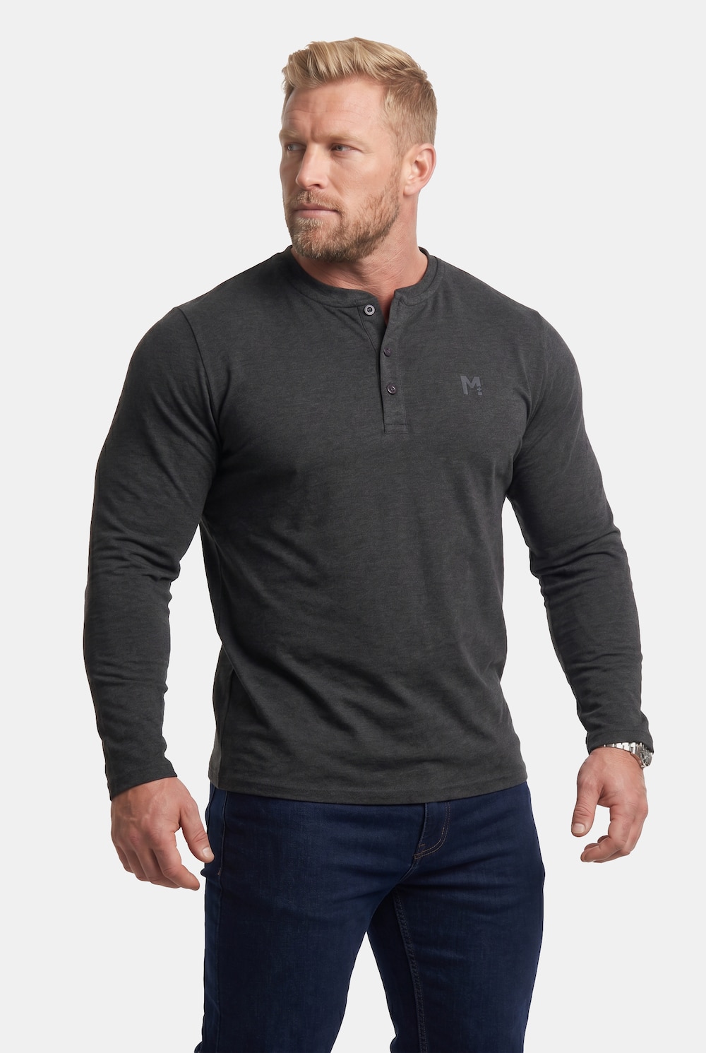 Henley, Basic, Langarm, Rundhals, bis 8 XL