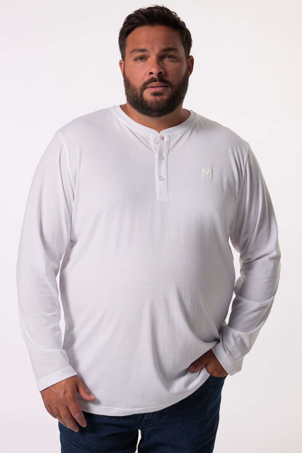 Men+ Henley, Basic, Langarm, Rundhals, bis 8 XL