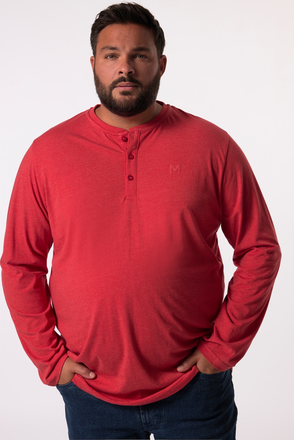 Men+ Henley, Basic, Langarm, Rundhals, bis 8 XL