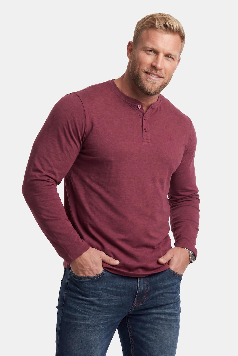 Henley, Basic, Langarm, Rundhals, bis 8 XL