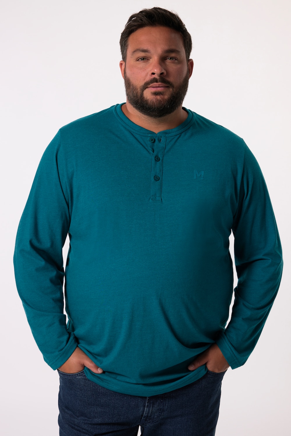 Men+ Henley, Basic, Langarm, Rundhals, bis 8 XL