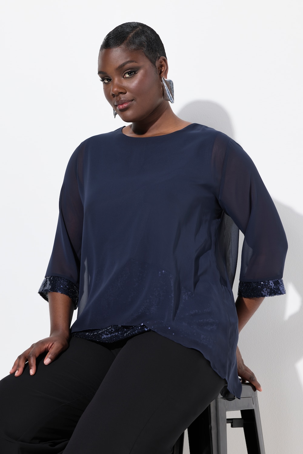 Große Größen Chiffonbluse, Damen, blau, Größe: 42/44, Polyester, Ulla Popken