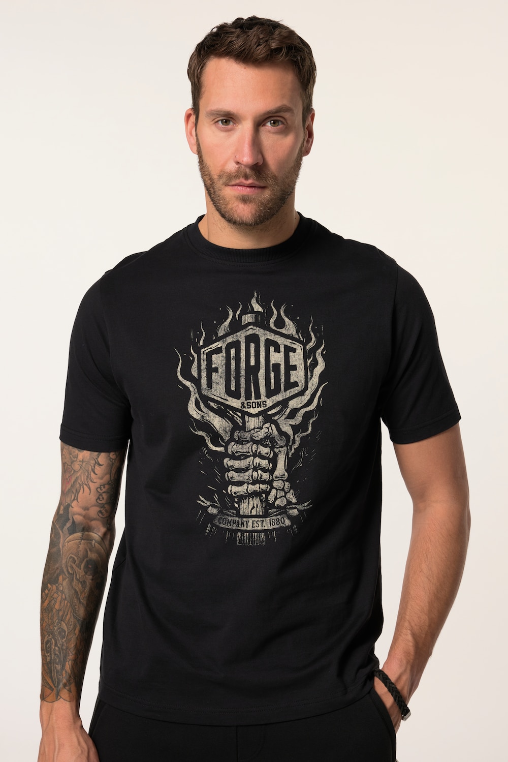JP 1880, T-shirt, korte mouwen, print op de borst, tot 8XL
