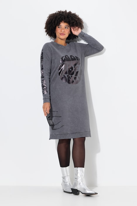 Acid-washed sweat dress with metallic print