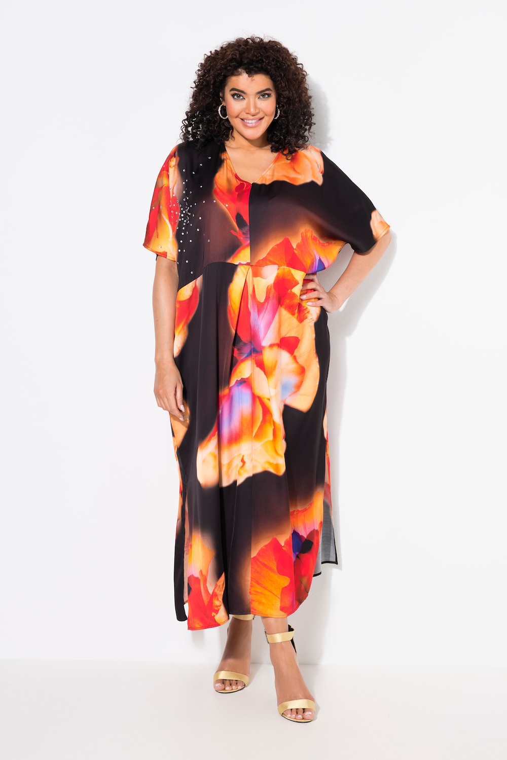 Große Größen Satin-Kaftan, Damen, schwarz, Größe: 1=42-48, Viskose, Ulla Popken