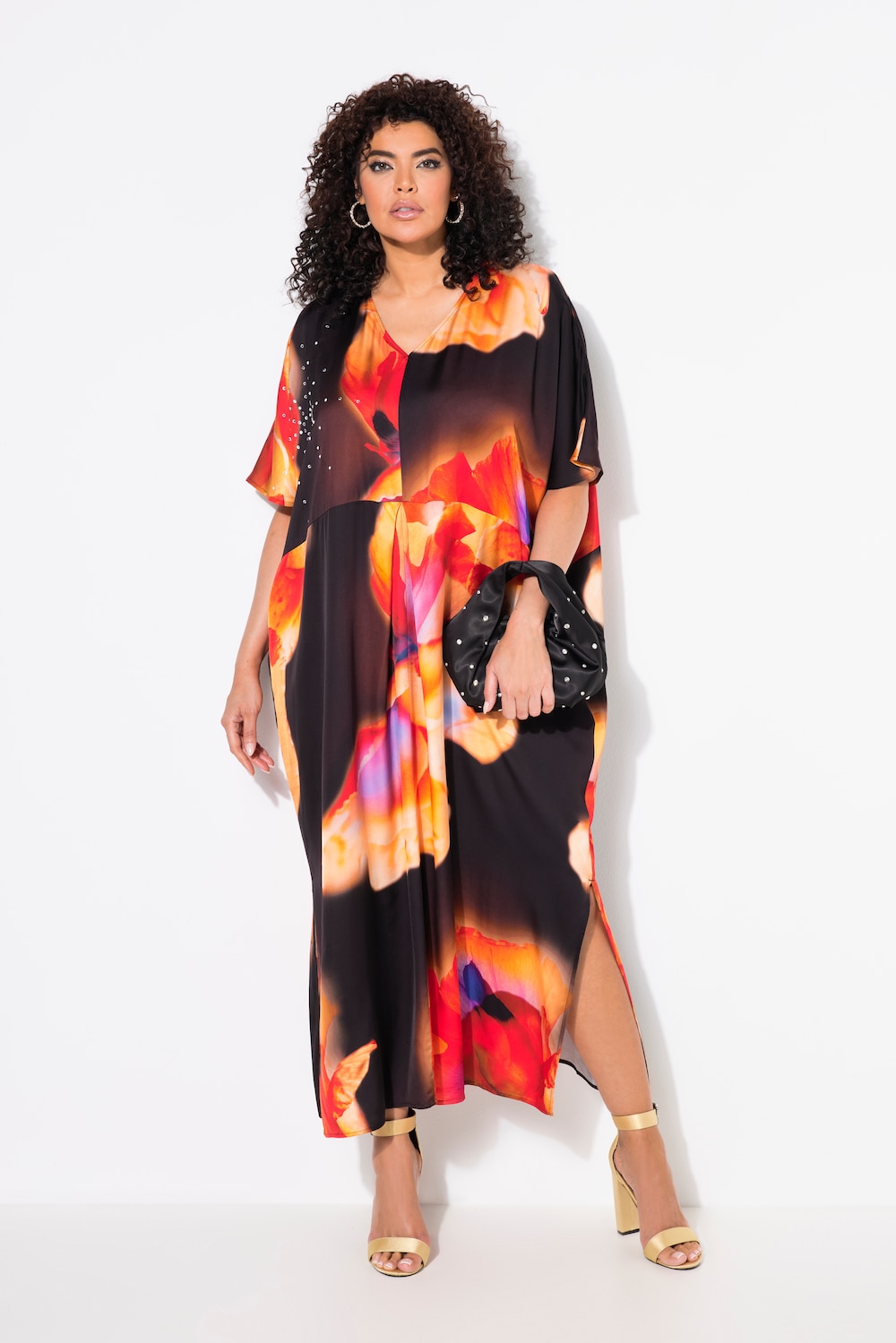 Große Größen Satin-Kaftan, Damen, schwarz, Größe: 3=58-64, Viskose, Ulla Popken