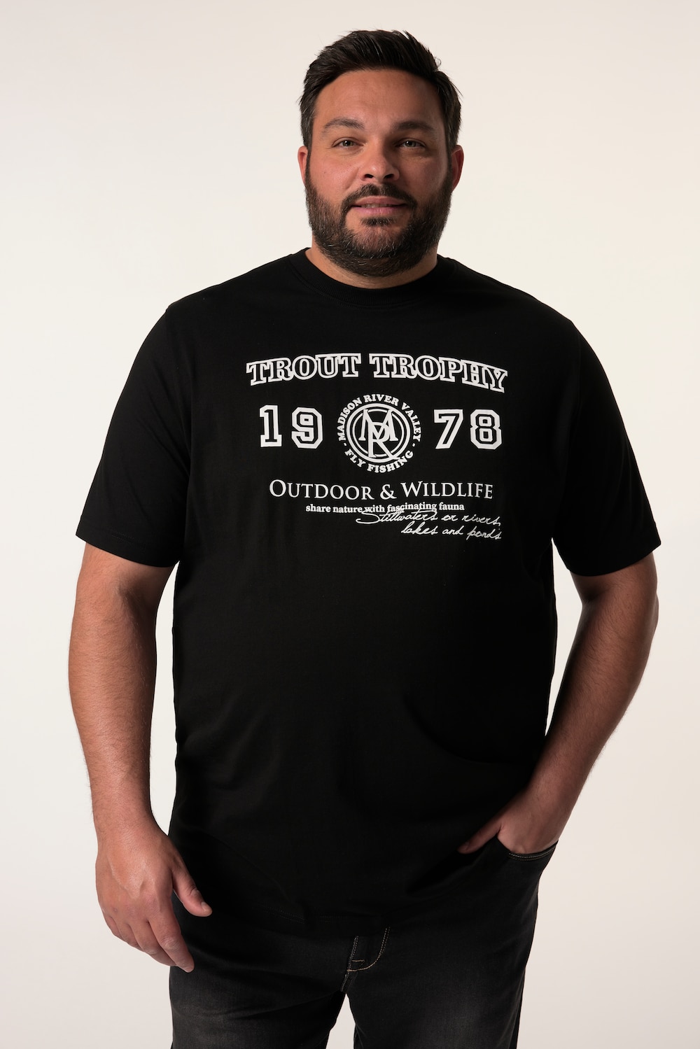 Men+ T-shirt, korte mouw, print op de borst, tot 8XL