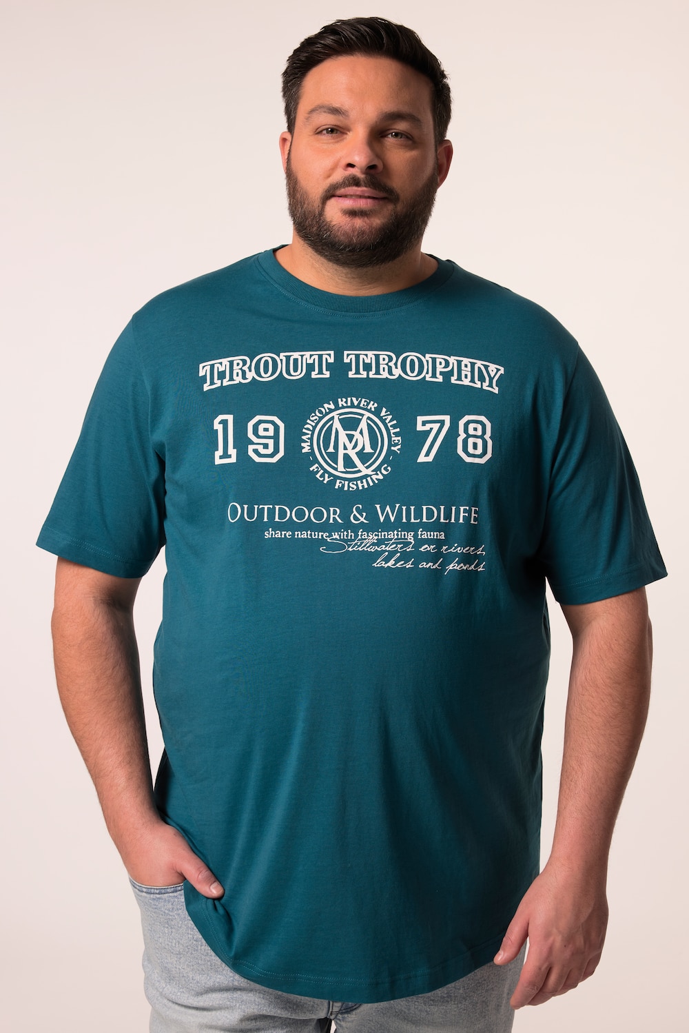 Men+ T-Shirt, Halbarm, Brustprint, bis 8 XL