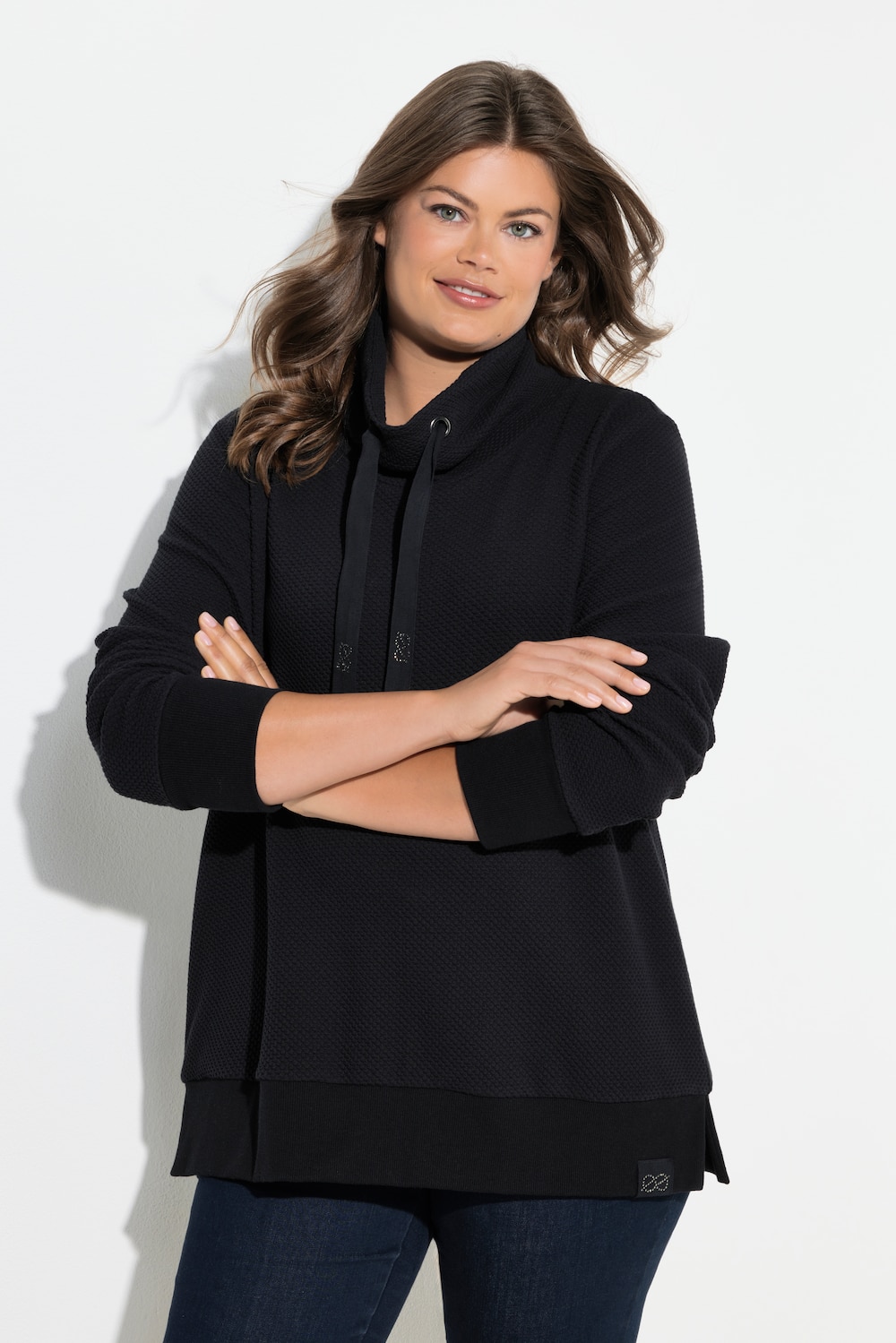 Sweatshirt mit hohen Kragen, Langarm, Jaquard Ware