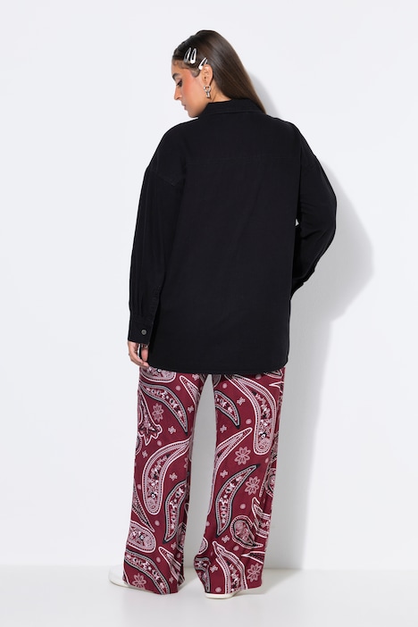 Jeanshemd, oversized, Knopfleisten-Stickerei