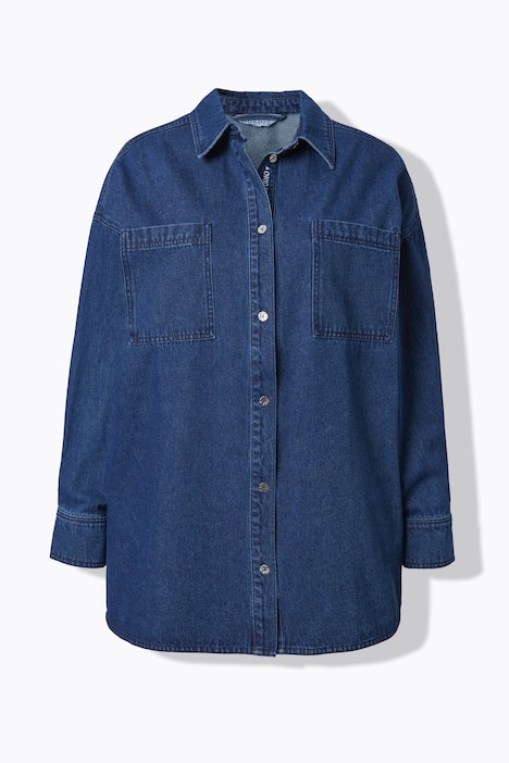 Jeanshemd, oversized, Knopfleisten-Stickerei