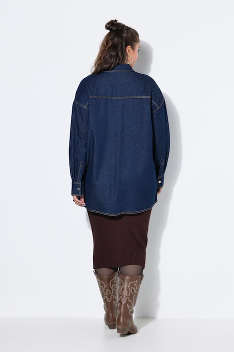 Jeanshemd, oversized, Knopfleisten-Stickerei