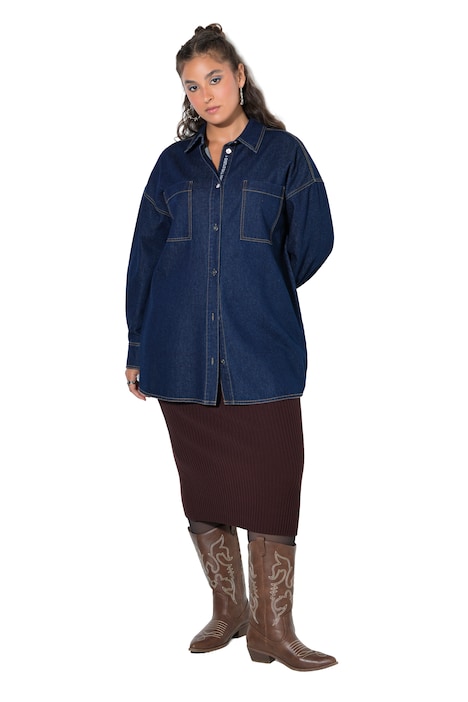 Džínová košile, oversize, knoflíková léga s výšivkou