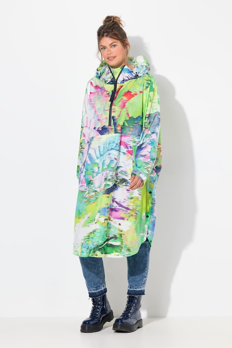 Functionele regencape, unisex, print, capuchon