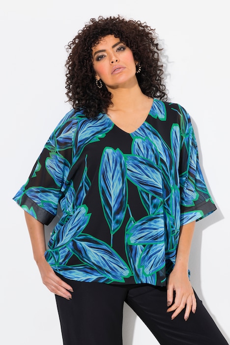 Chiffon overgooier, oversized, V-hals, 3/4-mouwen