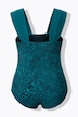 Maillot de bain motif léopard. Bonnets souples et larges bretelles
