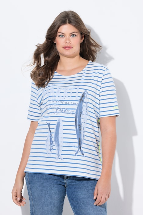 Striped Half-Sleeve Crew Neck Shirt