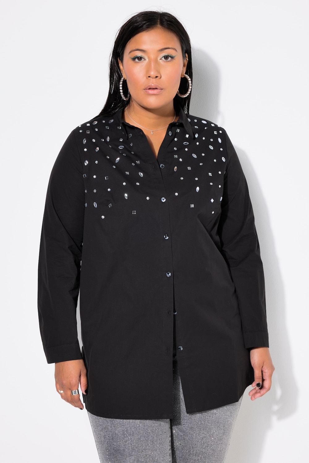 Große Größen Hemdbluse, Damen, schwarz, Größe: 42/44, Baumwolle, Studio Untold