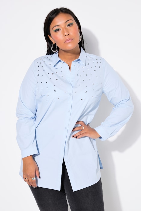 Rhinestone Long Sleeve Button Down Blouse