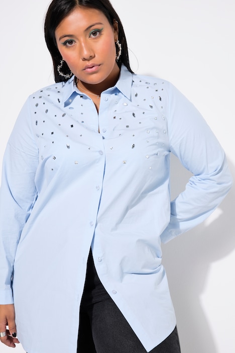 Rhinestone Long Sleeve Button Down Blouse