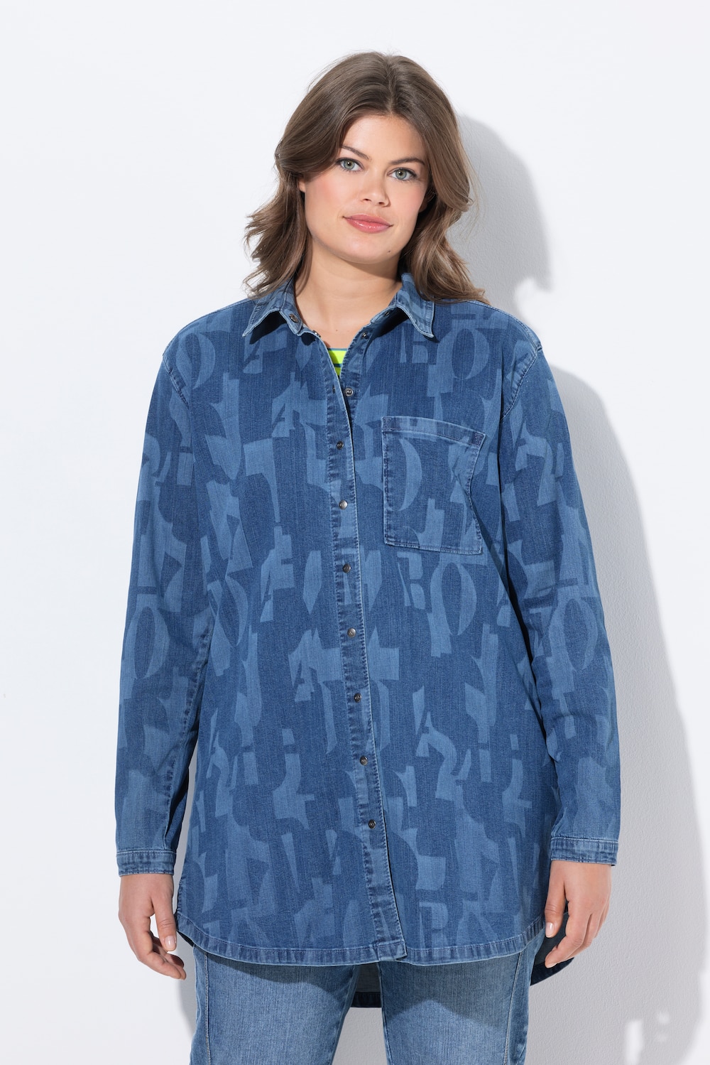 Große Größen Hemdjacke, Damen, blau, Größe: 52/54, Baumwolle, LAURASON