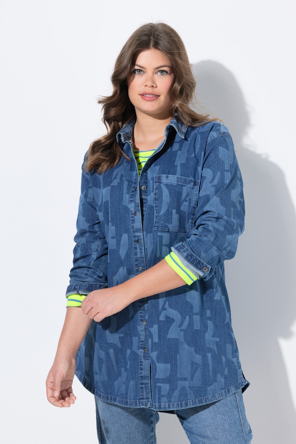 Große Größen Hemdjacke, Damen, blau, Größe: 48/50, Baumwolle, LAURASON