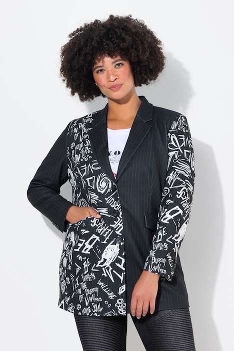 Blazer, oversized, Nadelstreifen, Metallic-Print