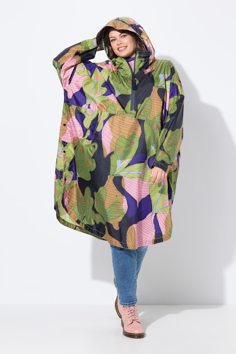 Poncho técnico impermeable, unisex, estampado, capucha