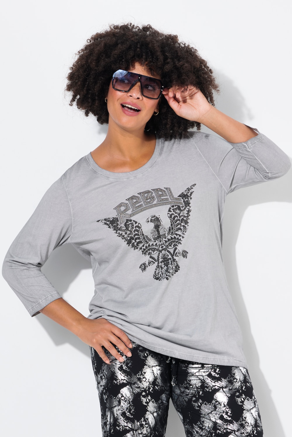 T-shirt, REBEL-motief, 3/4-mouw