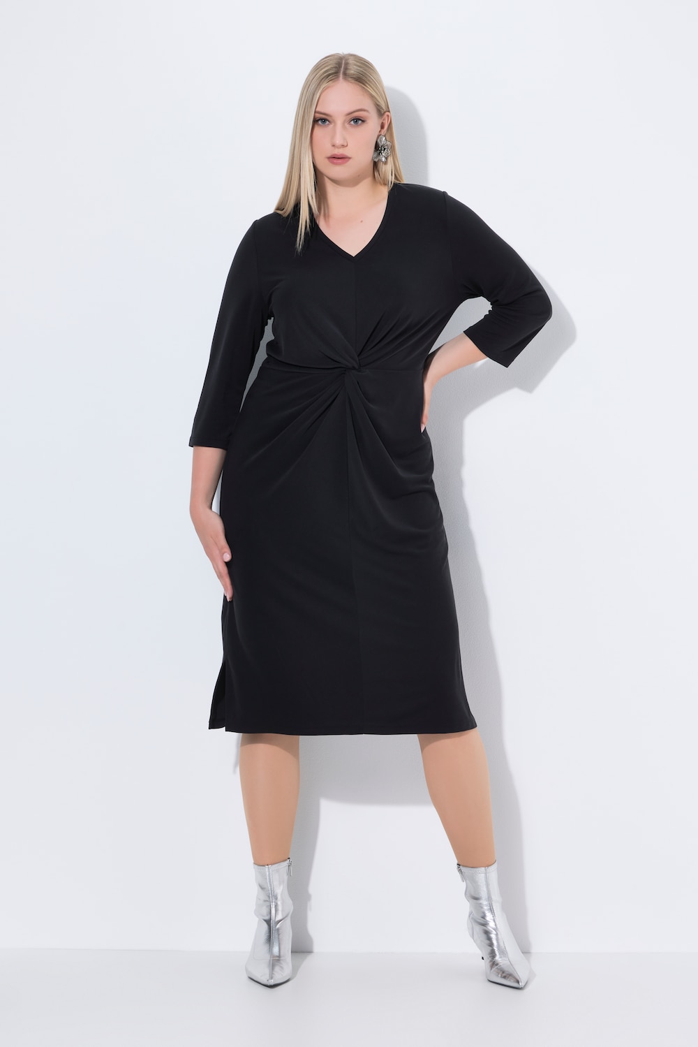 Große Größen Midikleid, Damen, schwarz, Größe: 62/64, Synthetische Fasern/Polyester, Ulla Popken