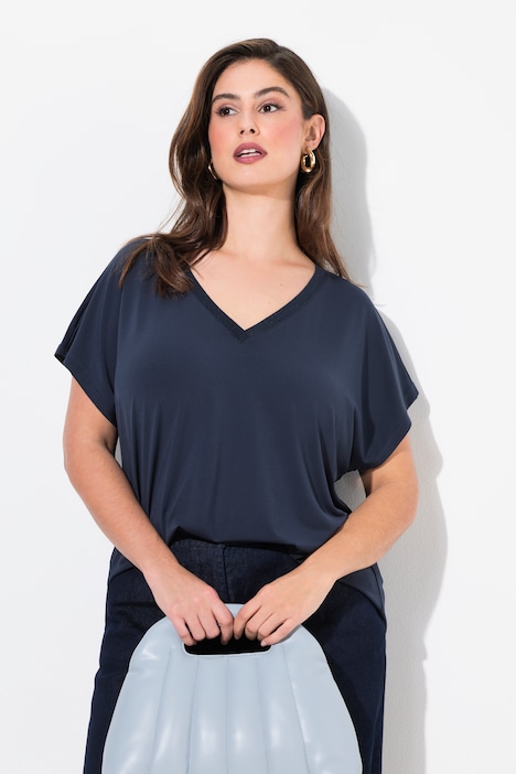 Glitter Trim Cap Sleeve V-Neck Tee