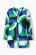 Lang bluse, grafisk print, tunikaudskæring, lange ærmer